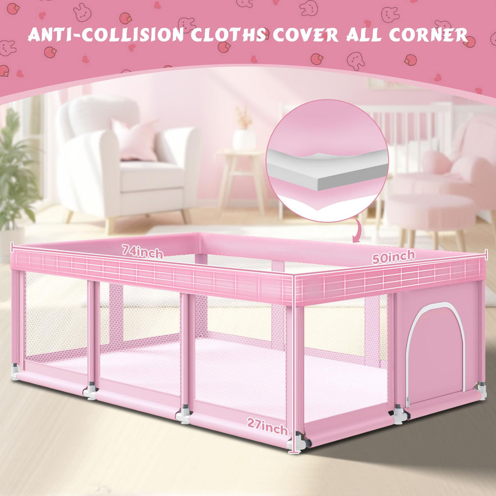 Fshibila pink playpen exterior adds a cheerful focal point in any room