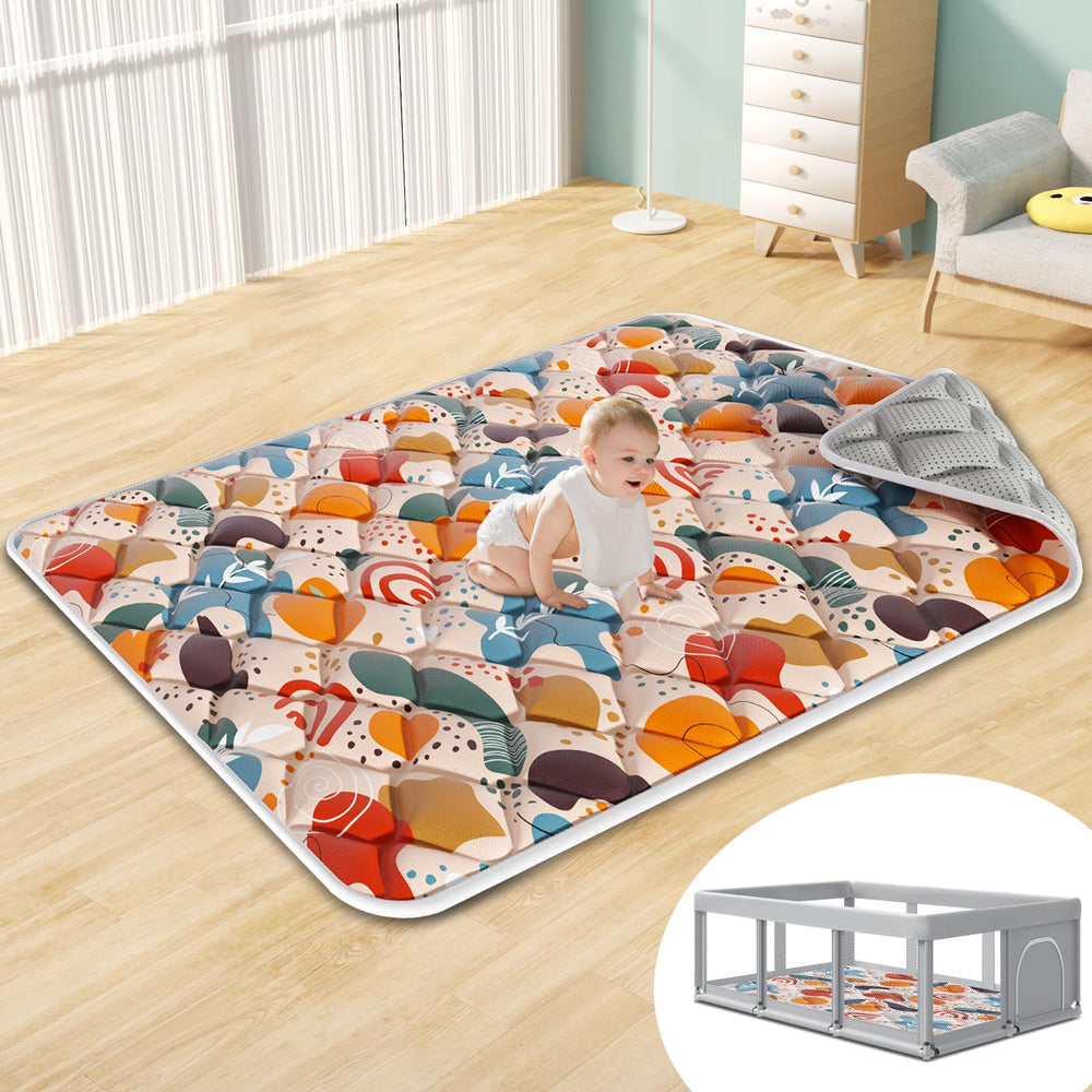 Fshibila baby play mat shows thick cushion for comfortable crawling.
