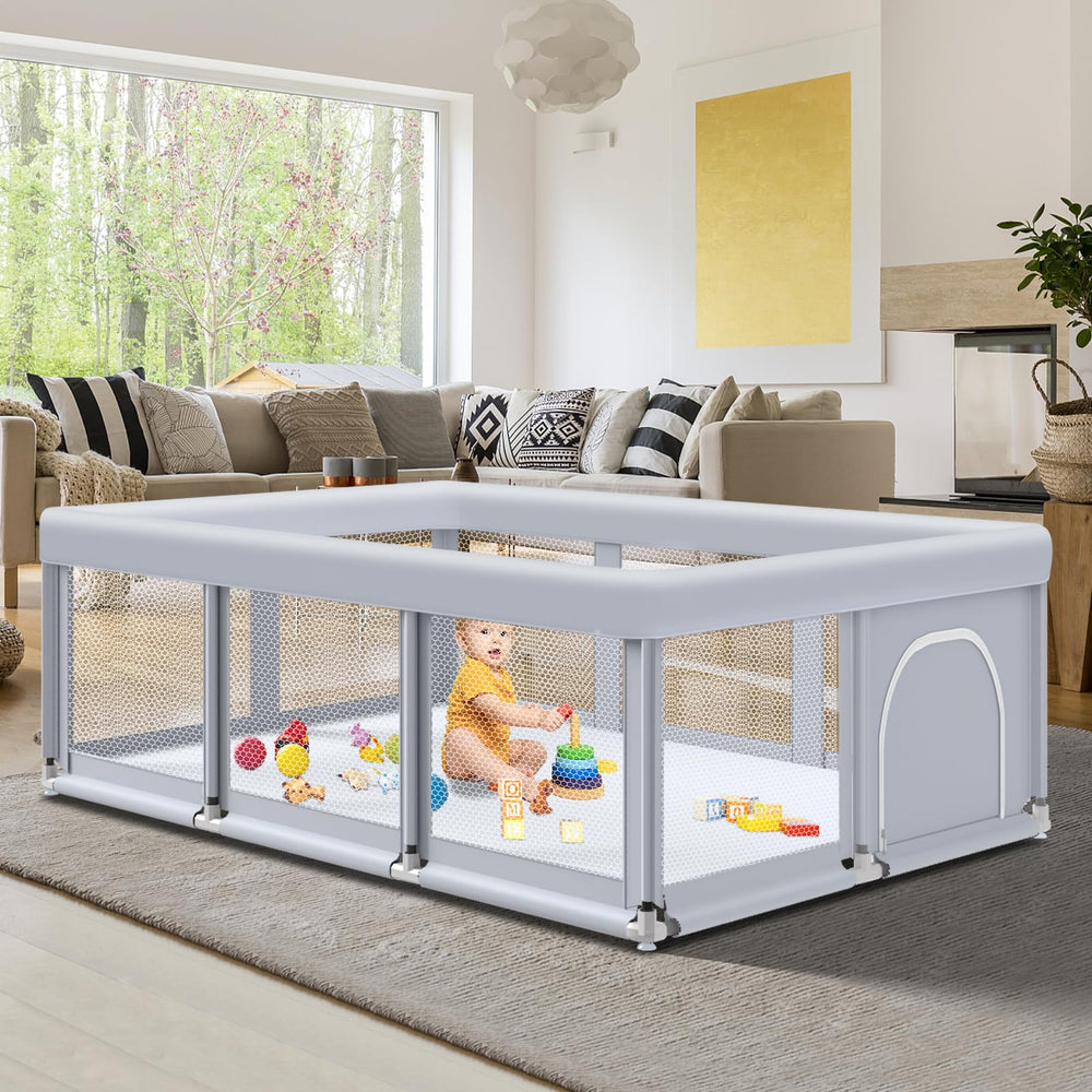 Fshibila playpen assembly and setup enables quick, tool-free installation for safe play.