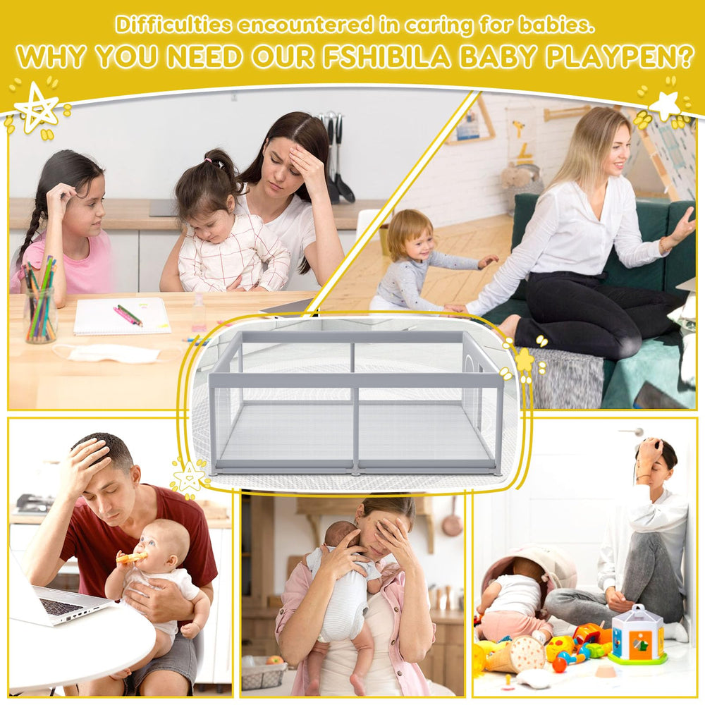 Fshibila playpen breathable mesh view for easy supervision during play.