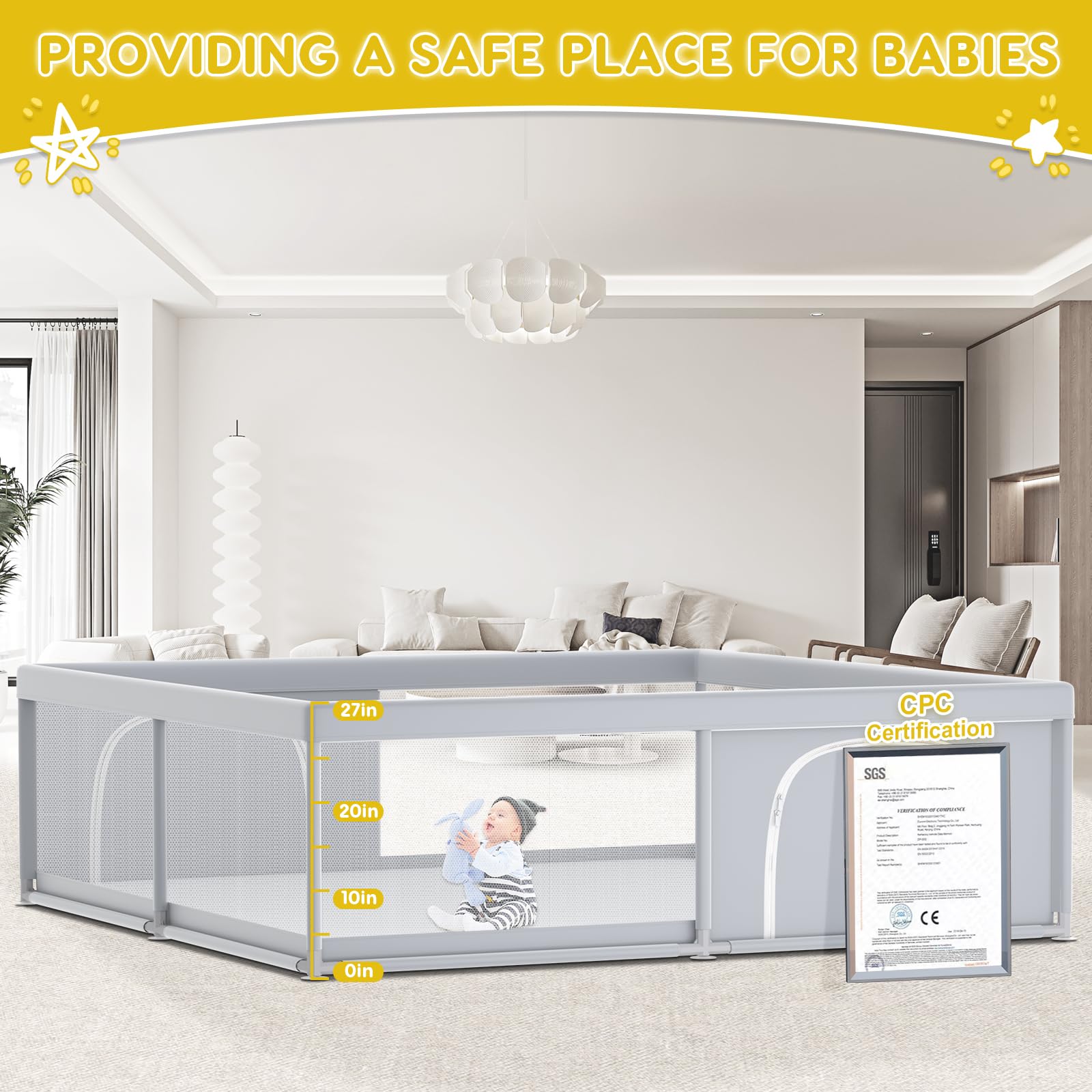 Fshibila playpen suitable for indoor and outdoor use with safe materials.