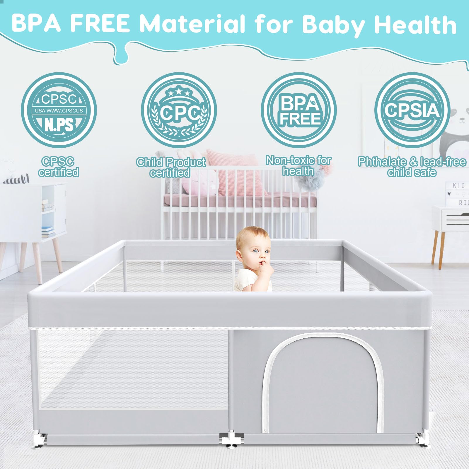 Fshibila playpen with suction cups offers a stable, non-slip base