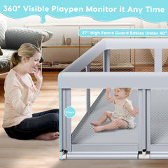 Fshibila playpen see-through design helps monitor multiple children indoors or outdoors.