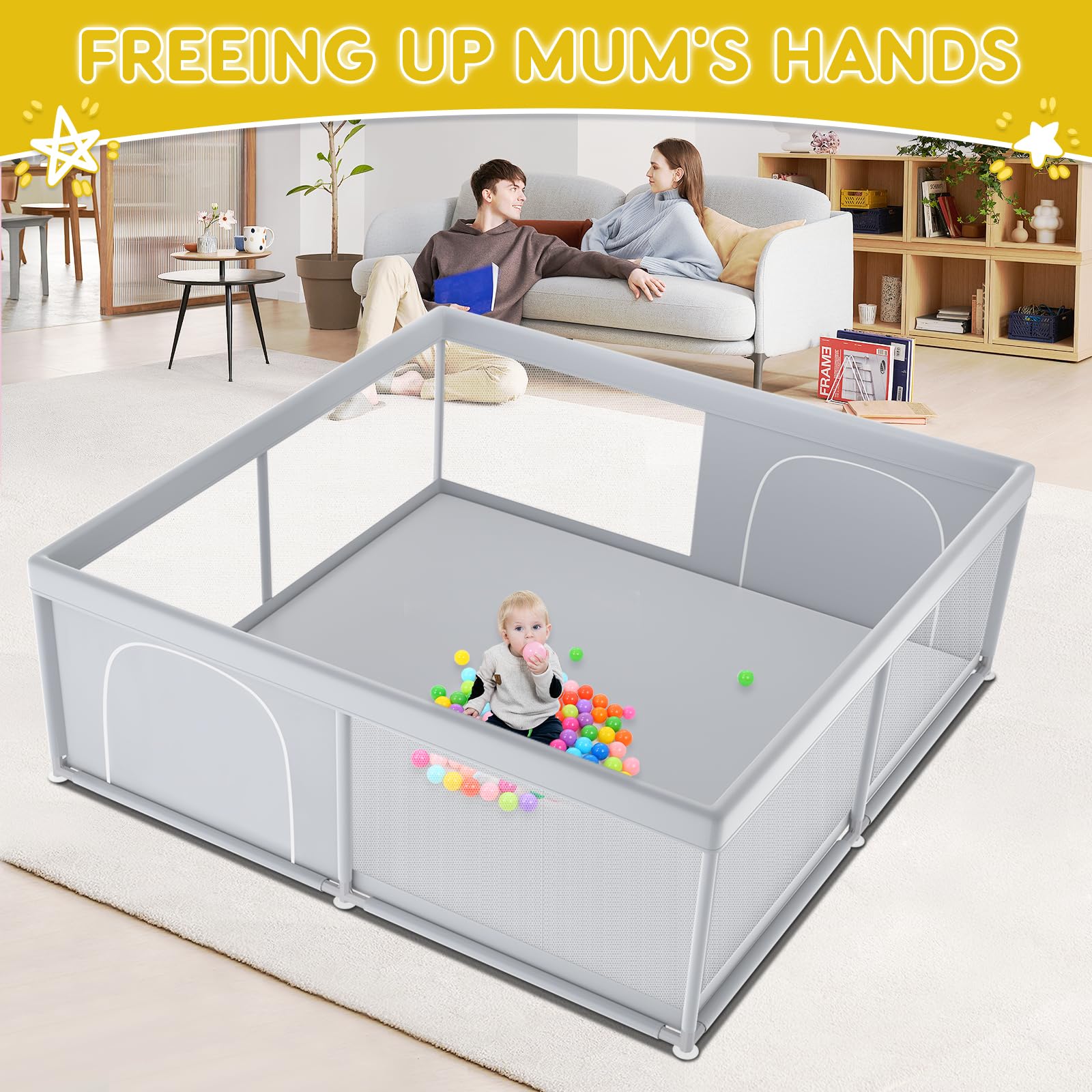 Fshibila playpen base uses non-slip suction cups for stability on any surface.