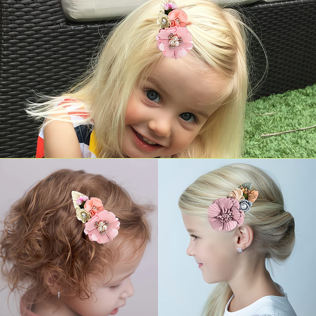 Fsmiling flower clip bows ideal for braided hairstyles and secure hold.