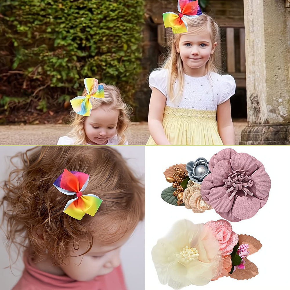 Fsmiling hair bows for girls on clips, perfect for ponytails and braids.