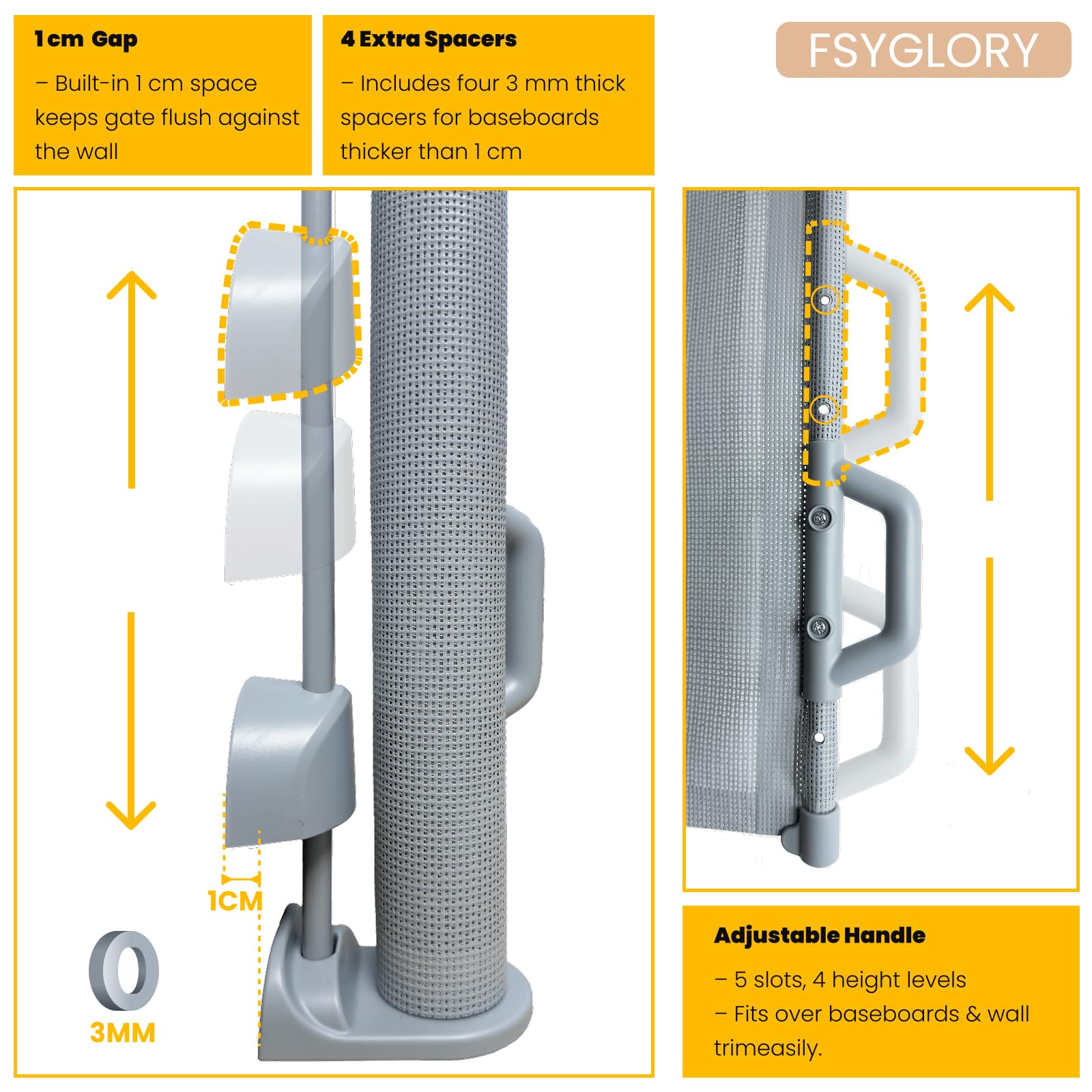 FSYGloryGlides retractable gate stands 34 inches tall for clear boundary