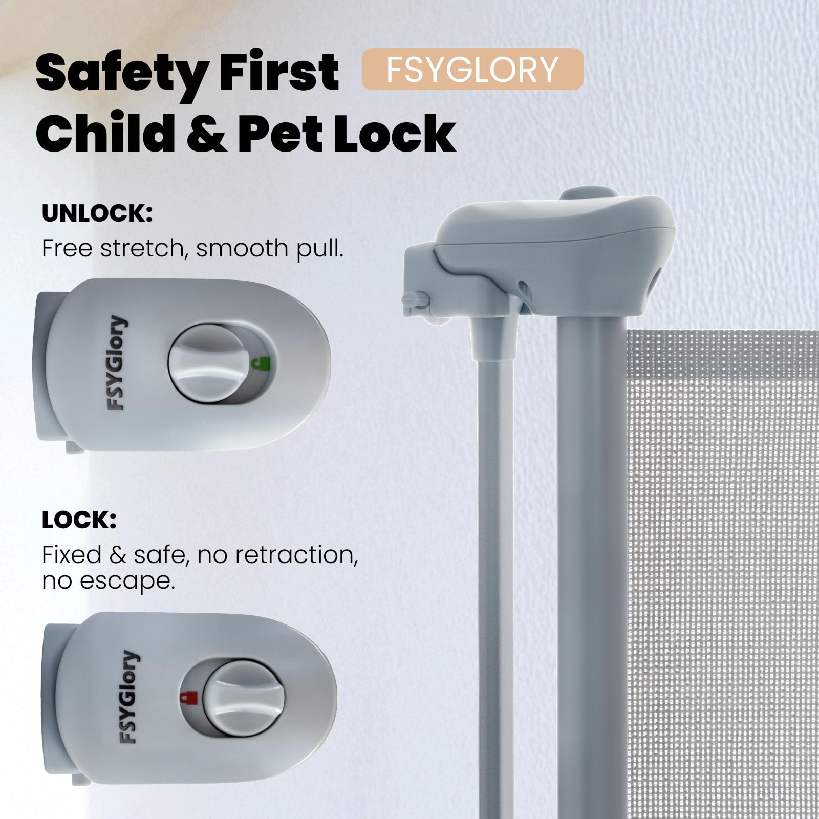 FSYGloryGlides retractable gate installed over baseboards with damage-free setup