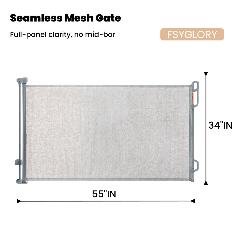 FSYGloryGlides retractable gate mesh rolled to the side for open space