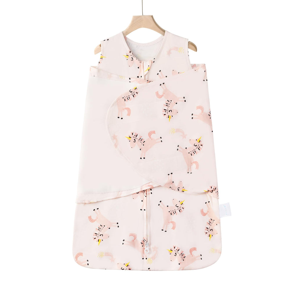 Ftikvo Happy Unicorn swaddle closeup shows secure sleep ambiance