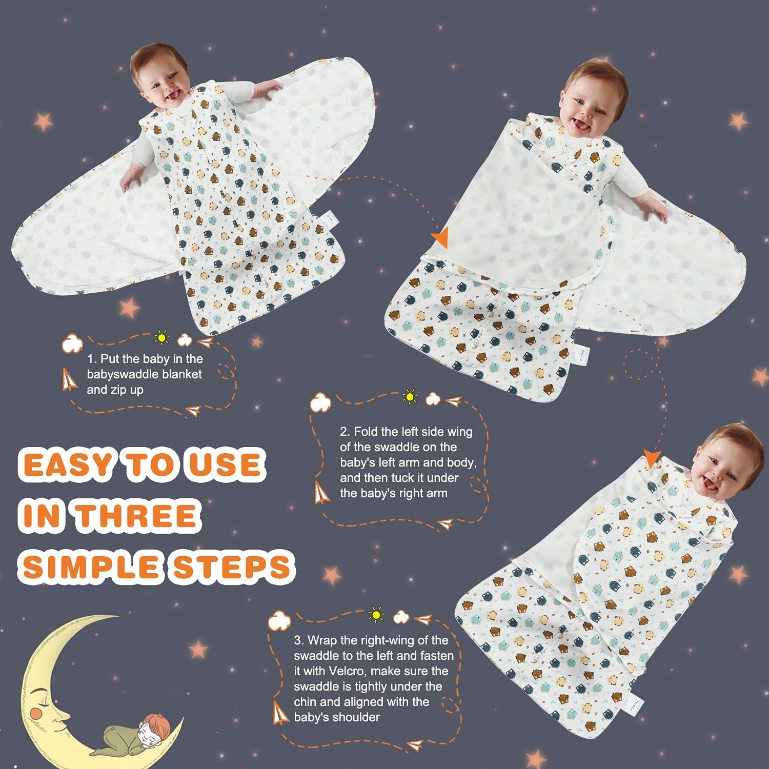 Ftikvo swaddle-arm-neck-openings captures safe fit for growing infants and secure positioning.