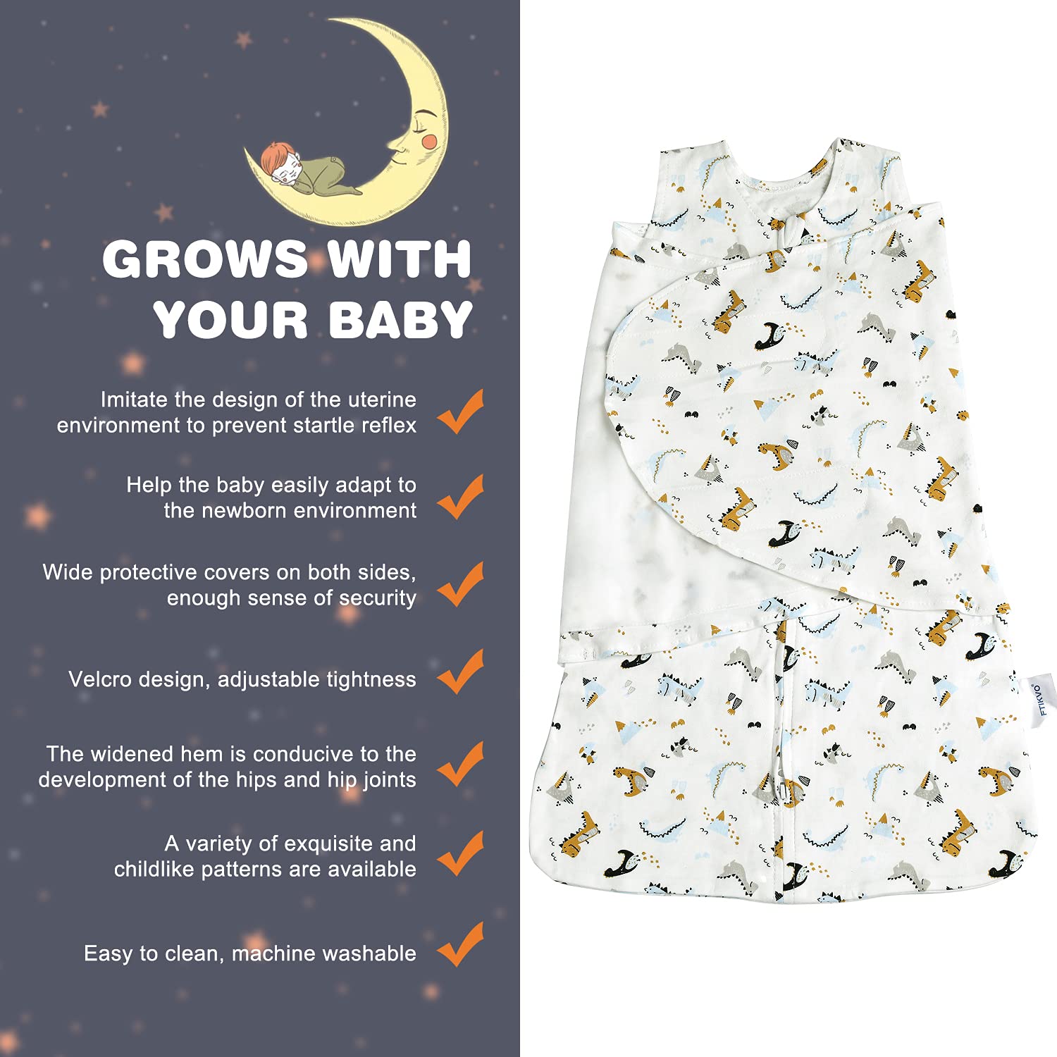 Ftikvo Swaddle Blanket 2-way zipper, easy diaper change.