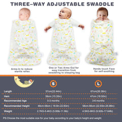Ftikvo rainbow swaddle blanket worn by a baby in crib for secure sleep.