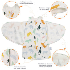 Ftikvo Colorful Zoo swaddle with leg sack for hip-friendly movement
