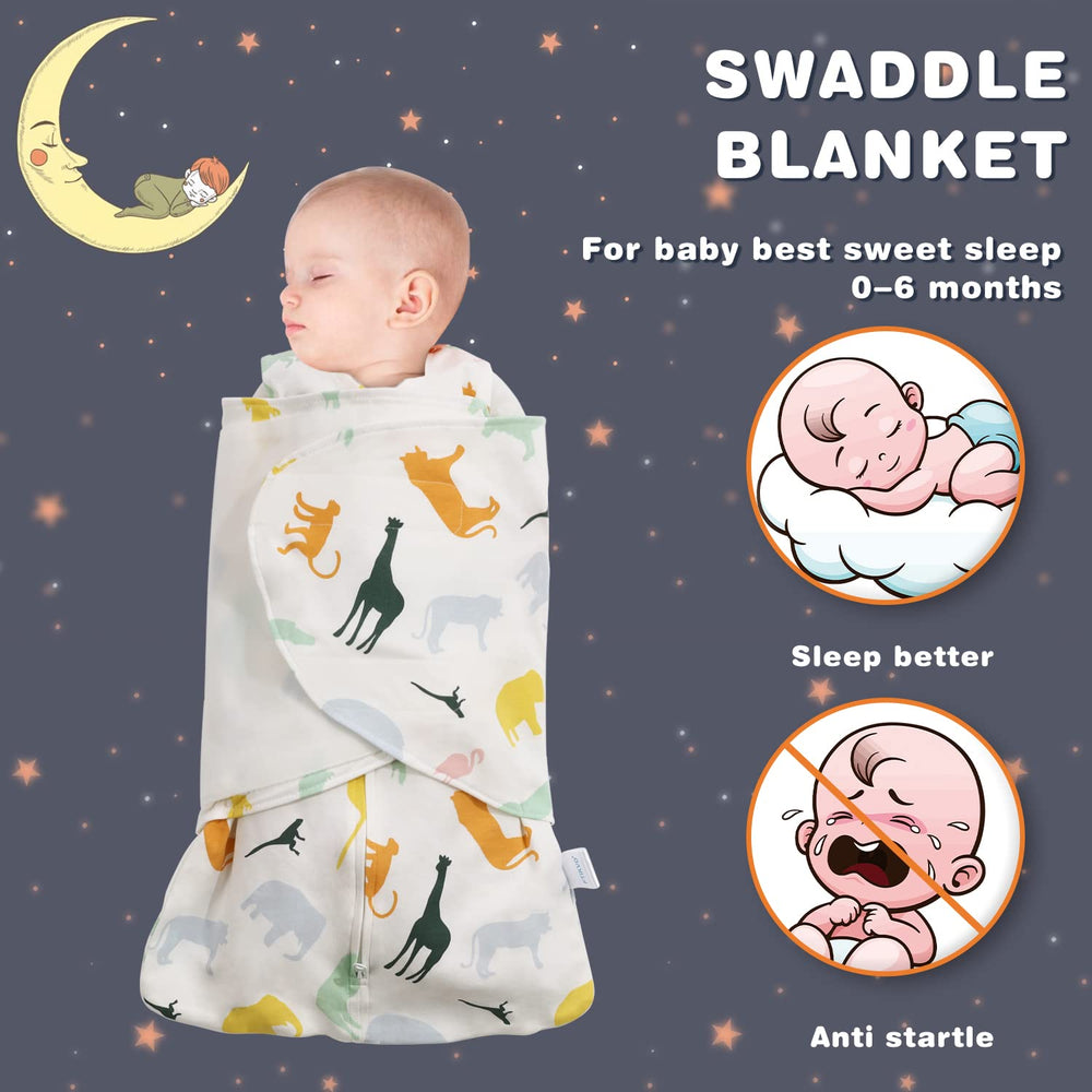 Ftikvo Colorful Zoo swaddle fabric close-up reveals soft breathable cotton quality.