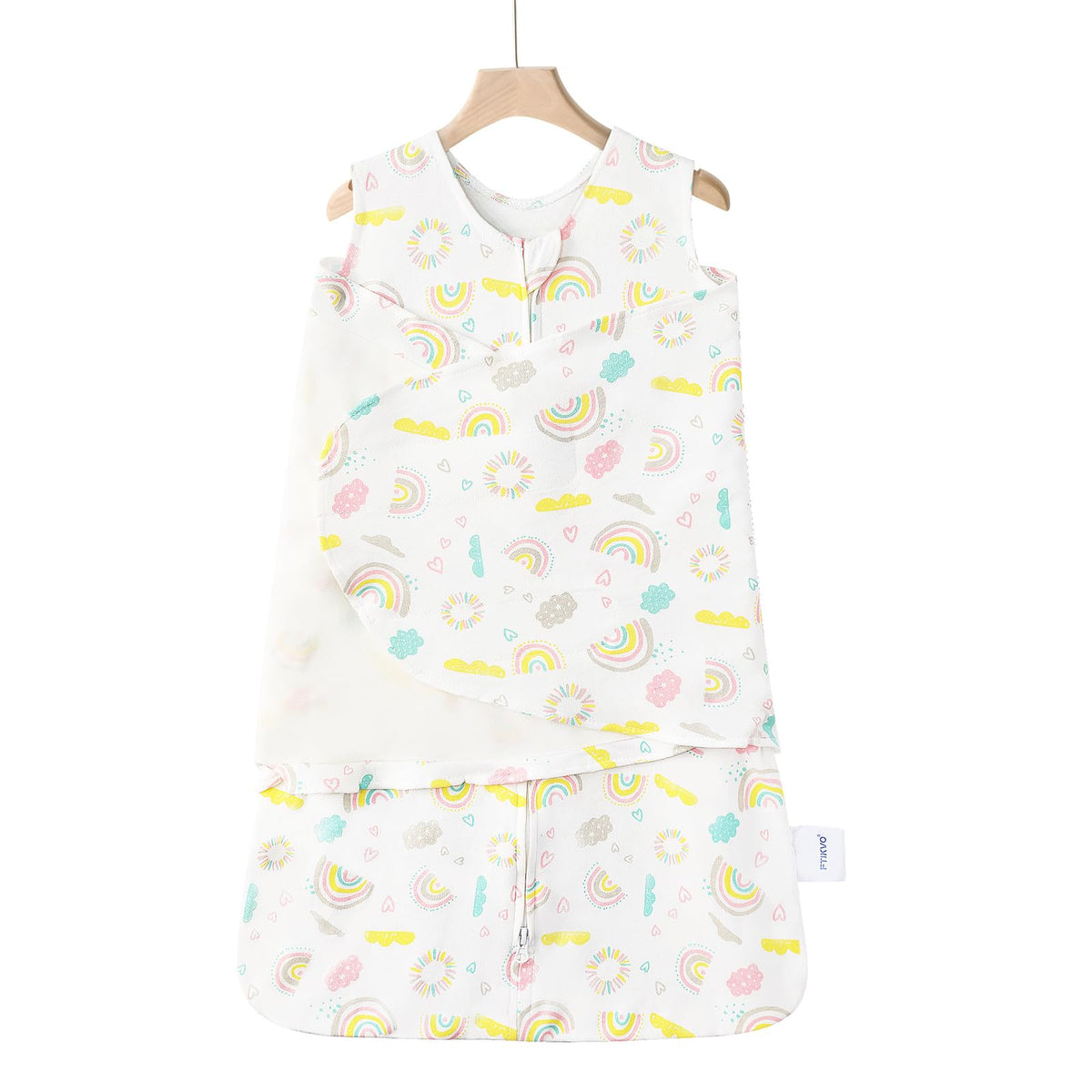 Ftikvo rainbow swaddle blanket close-up fabric for breathable baby comfort.