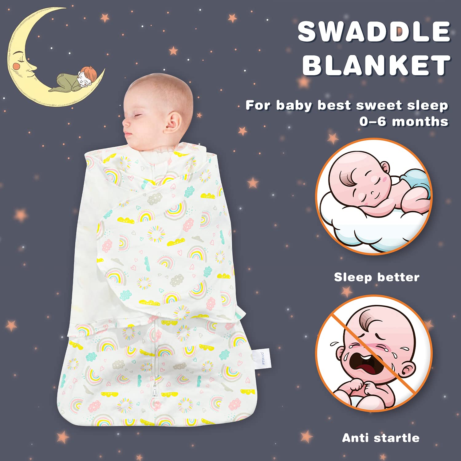 Ftikvo cotton swaddle blanket soft, breathable fabric withstands washing.
