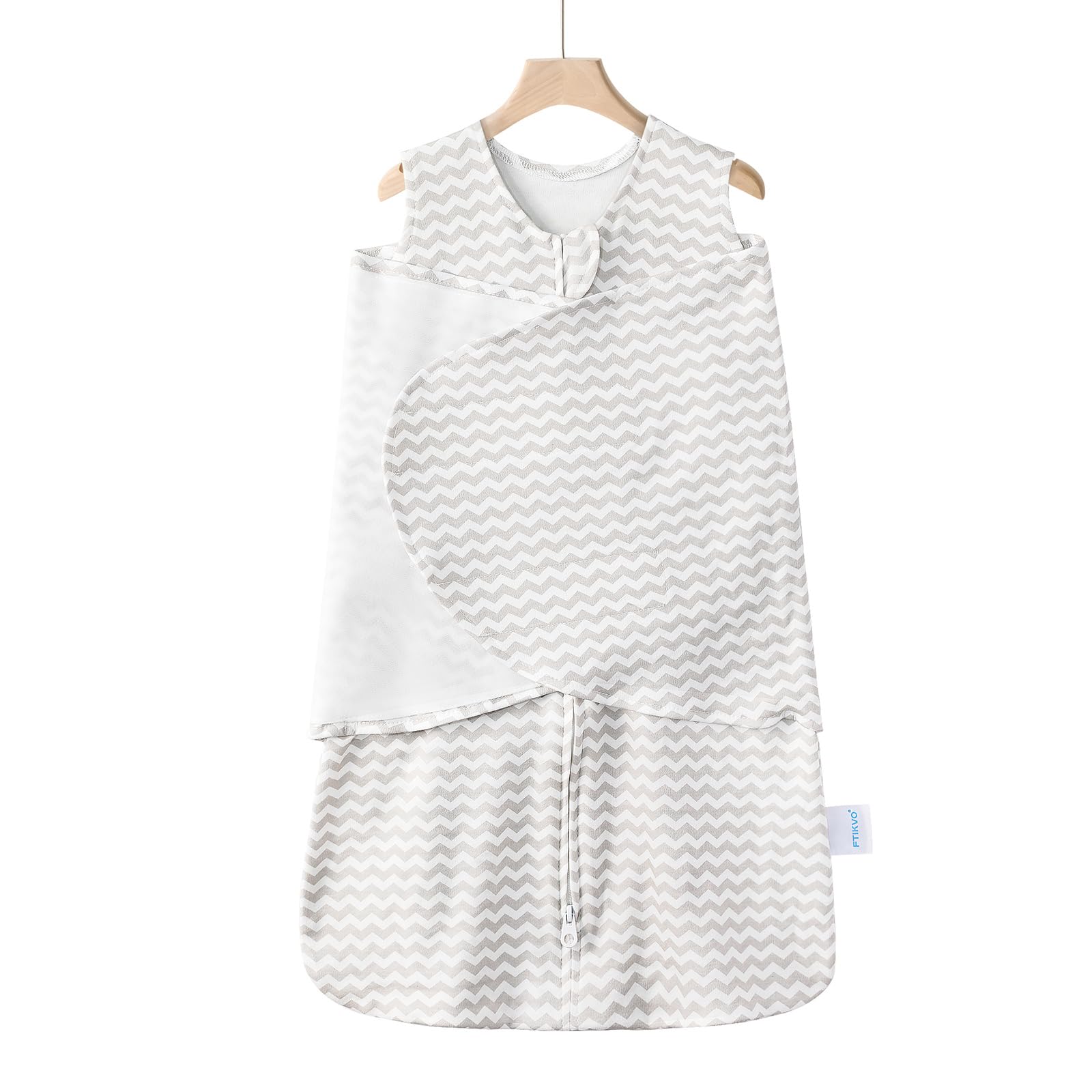 Ftikvo gray-stripes swaddle blanket close-up showing soft breathable cotton for baby comfort