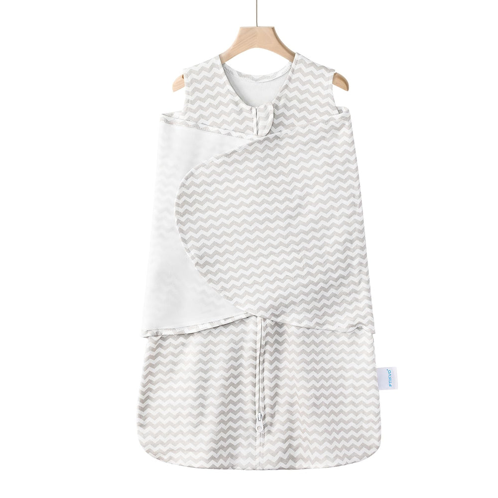 Ftikvo gray-stripes swaddle blanket close-up showing soft breathable cotton for baby comfort