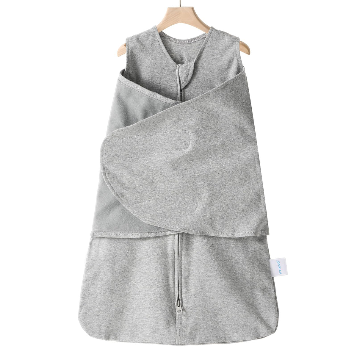 Ftikvo swaddle-grey front-view highlights secure wrap for restful newborn sleep.