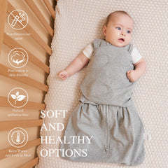 Ftikvo swaddle-grey leg-sack-open illustrates comfortable movement during sleep.