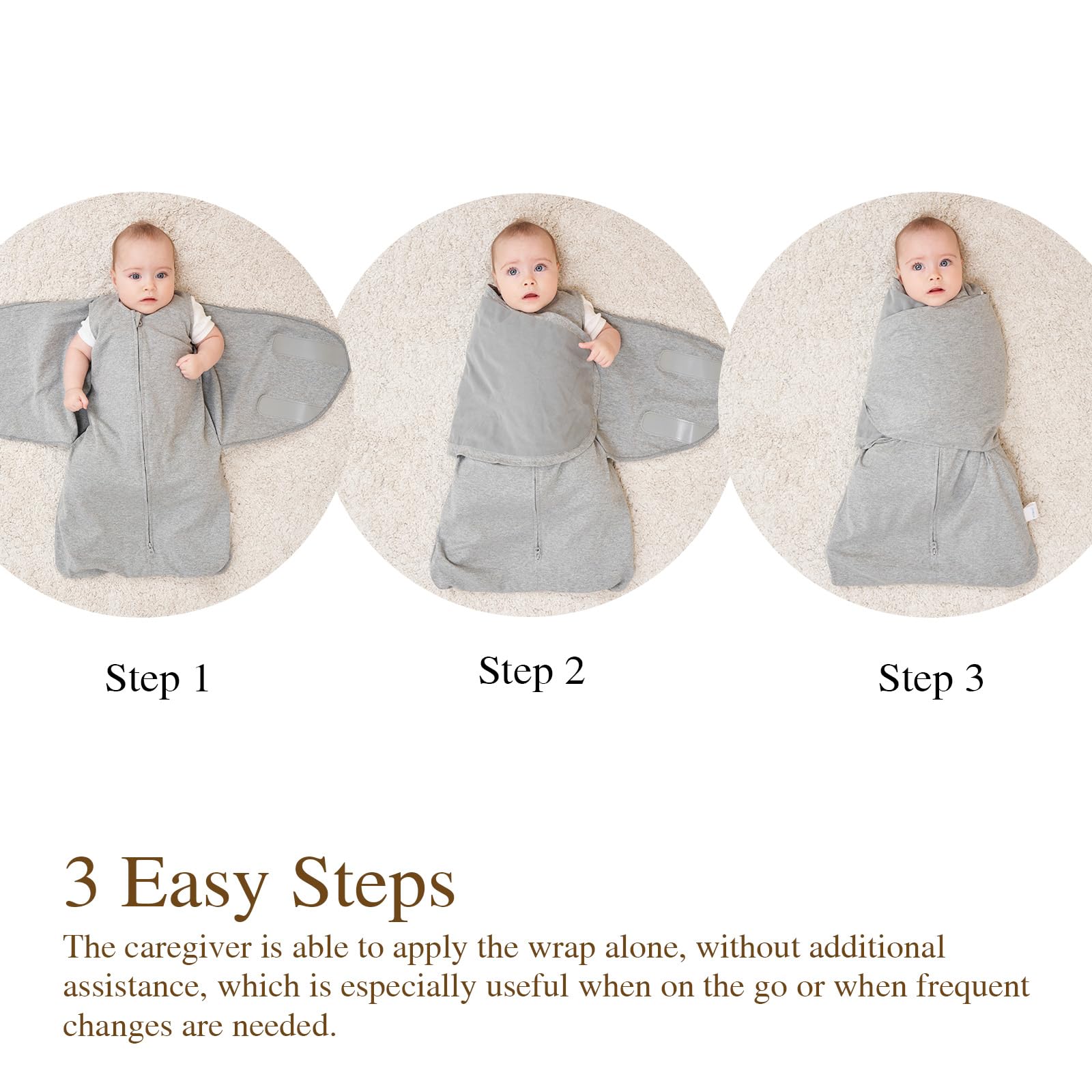 Ftikvo swaddle-grey size-large conveys growing baby compatibility and comfort.