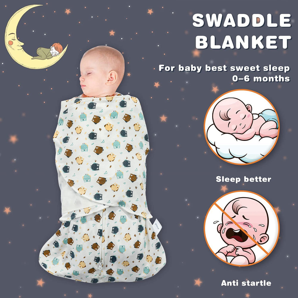 Ftikvo swaddle-size-guide illustration helps pick newborn-friendly fits for 0-3 to 3-6 months.