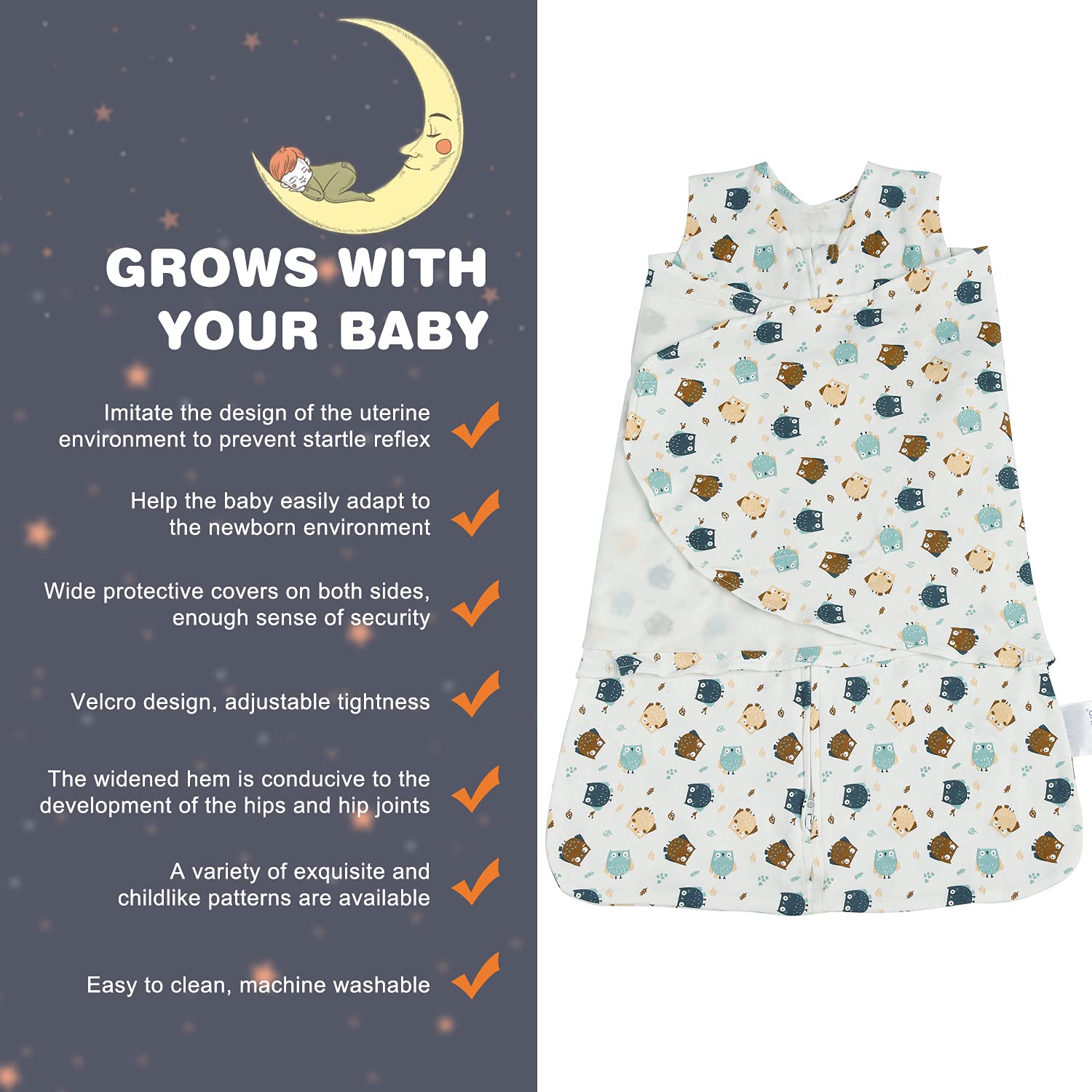 Ftikvo swaddle two-way zipper enables easy night diaper changes