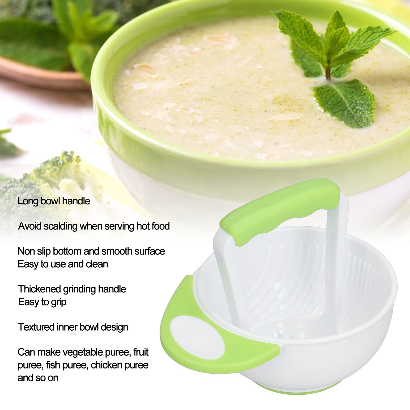 FTVOGUE non-slip base keeps bowls steady during mashing and feeding.