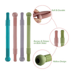 Fu Store Hollow Teether Tube green; compact design supports fine motor skill practice.