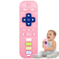 Fu Store remote-control teether pink provides textured silicone gum relief