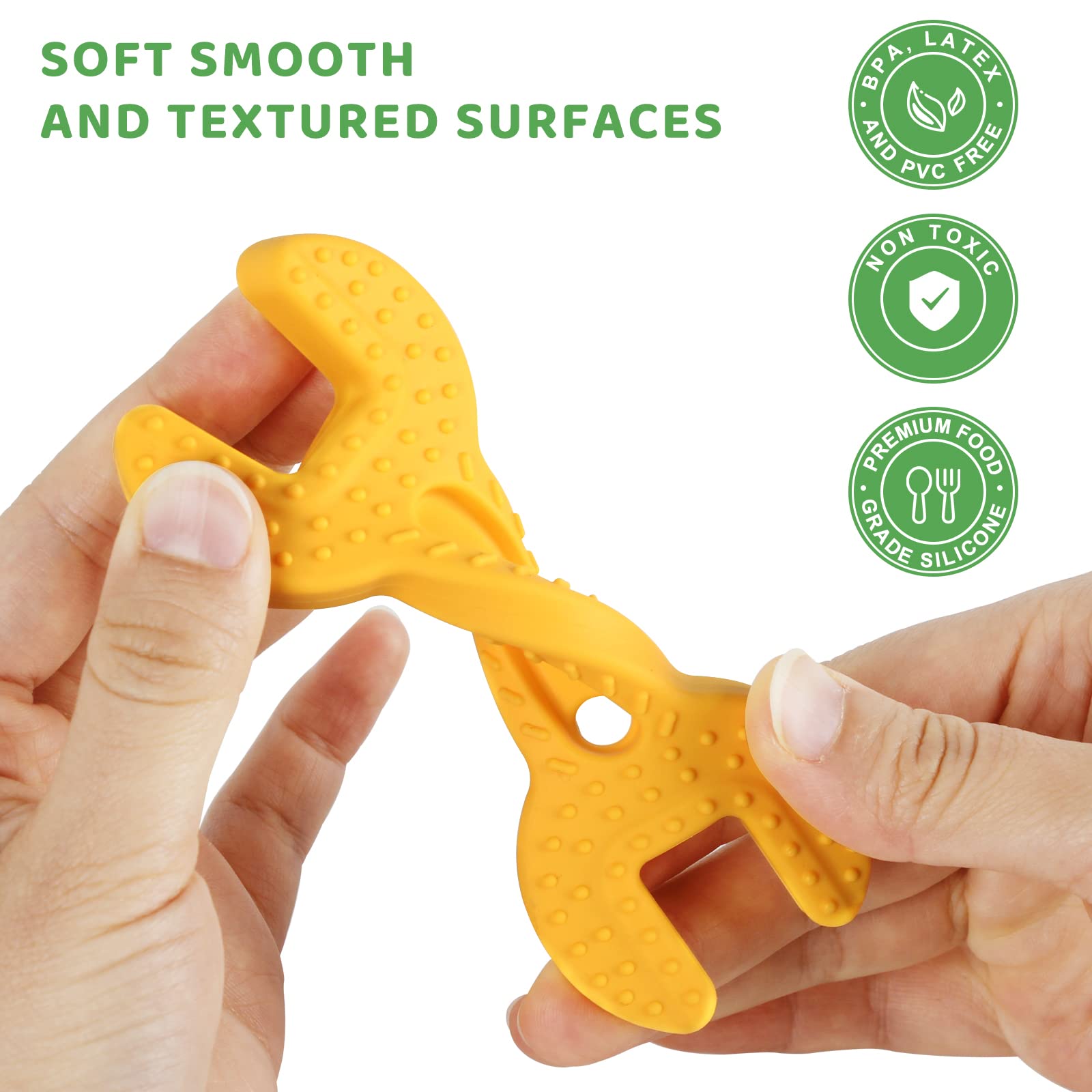 Fu Store teething spanner toy supports grip development with soft silicone.