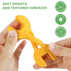 Fu Store teething spanner toy supports grip development with soft silicone.