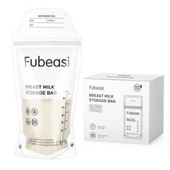 Fubeasi breastmilk bags laid flat for space-saving freezer storage.