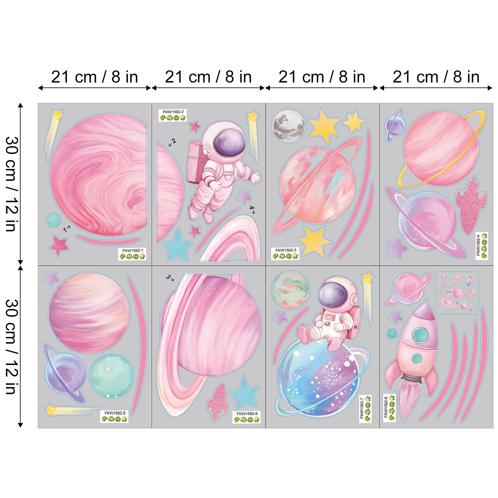 FUFUQUARE pastel pink planet orbits decals decorate a cozy nursery or play space.