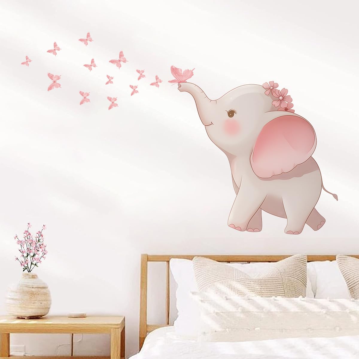 FUFUQUARE pink elephant butterfly wall sticker decor for kids' rooms that sparks imagination.