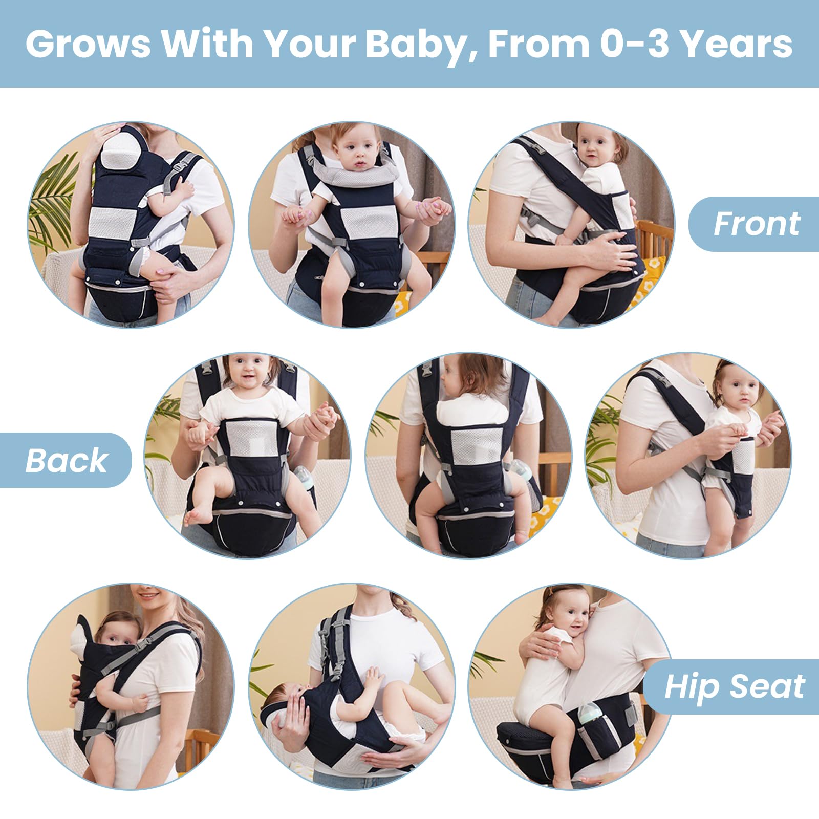 FUFVUTI baby carrier hip-seat storage includes detachable bag for quick daily essentials.