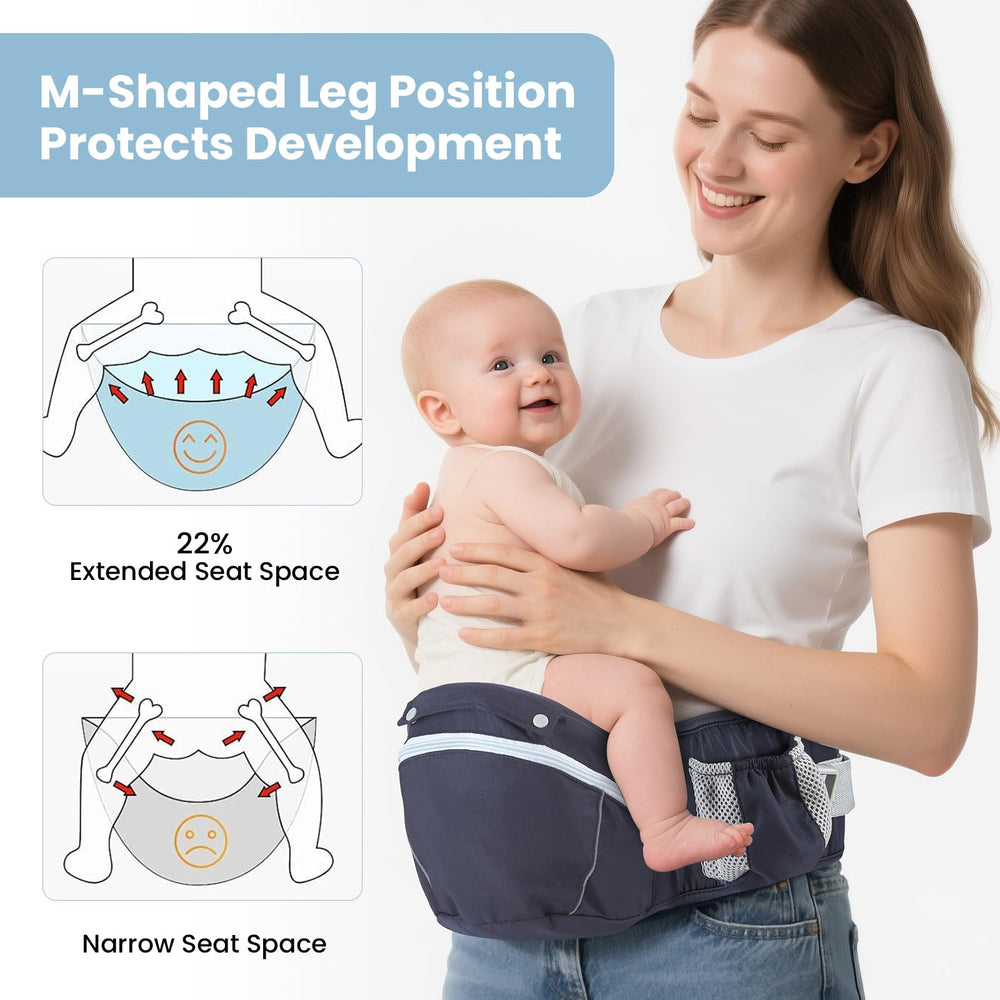 FUFVUTI baby carrier mesh-front panel provides breathable airflow for parent and baby.