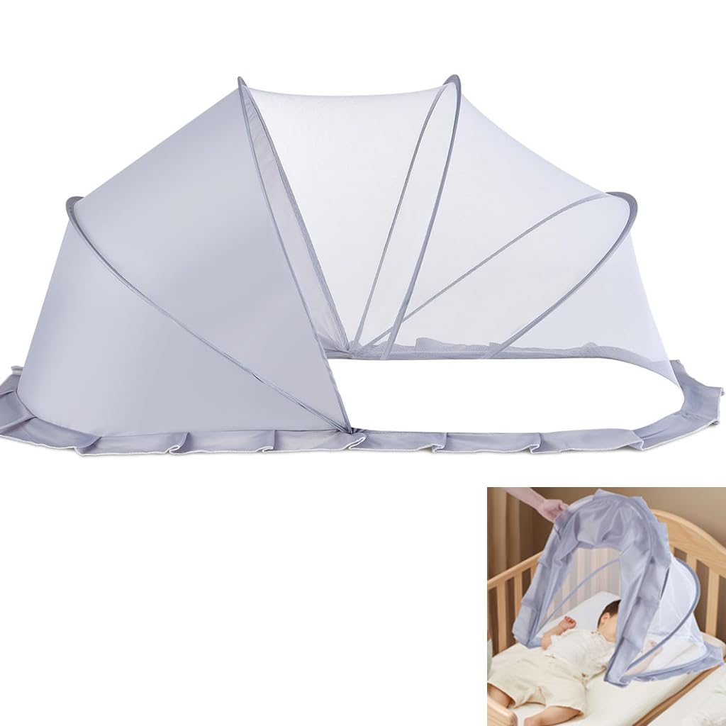 FUFVUTI folding crib net mosquito-mesh provides breathable insect protection for baby indoors or outdoors.