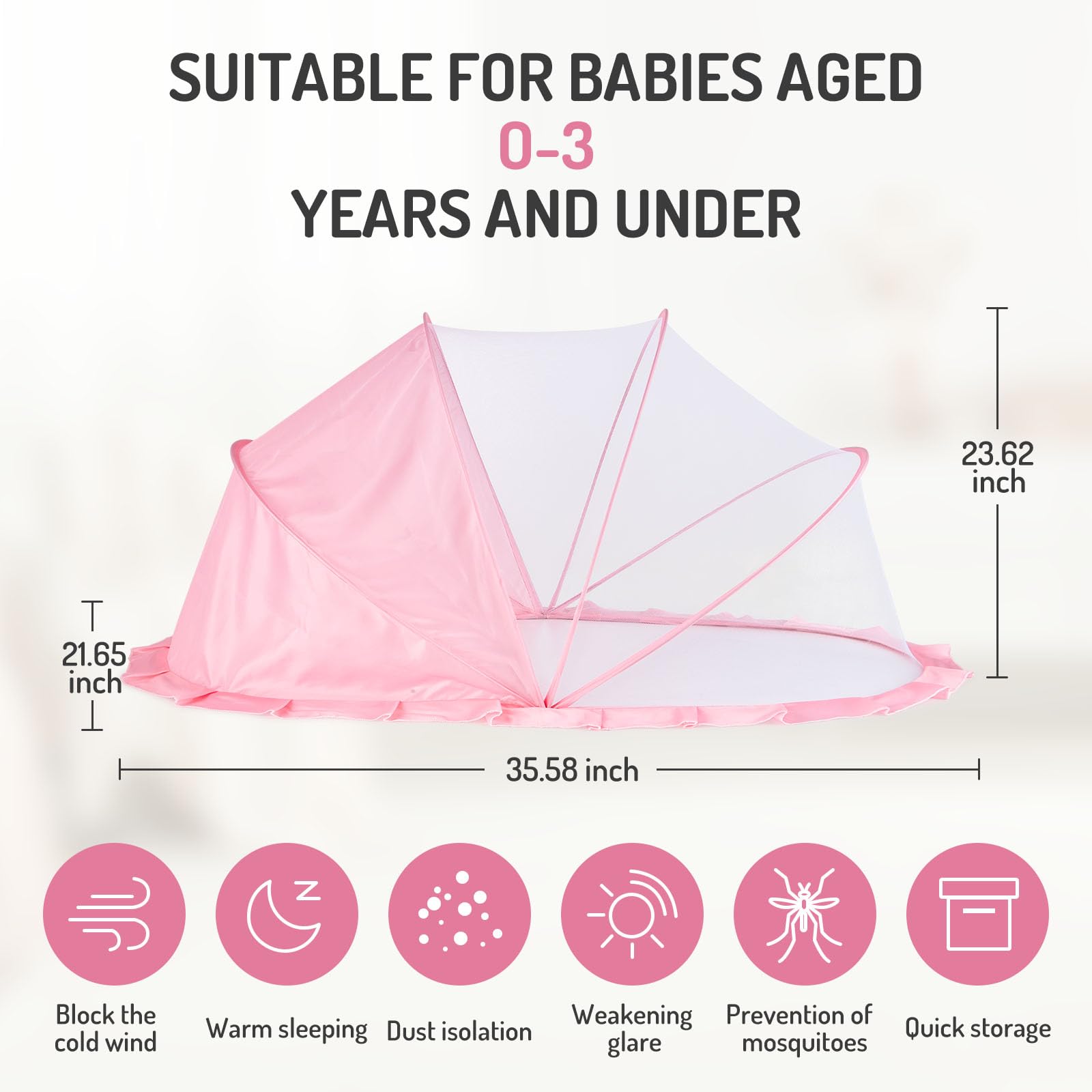 FUFVUTI portable buckle pink crib net for secure outdoor use