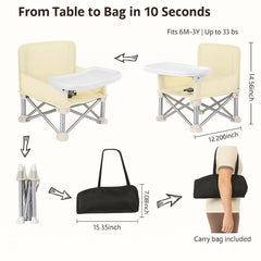 FUFVUTI chair with removable tray makes mealtime cleanup quick while dining out.