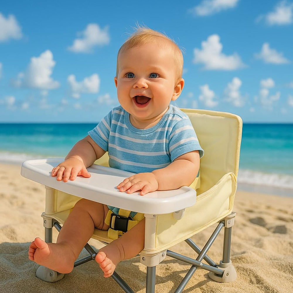 FUFVUTI portable baby chair folded flat demonstrates compact travel-friendly design.