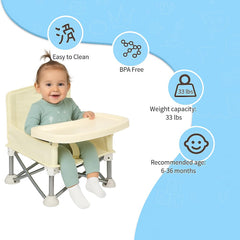 FUFVUTI portable baby chair at the beach shows sturdy support on sand.