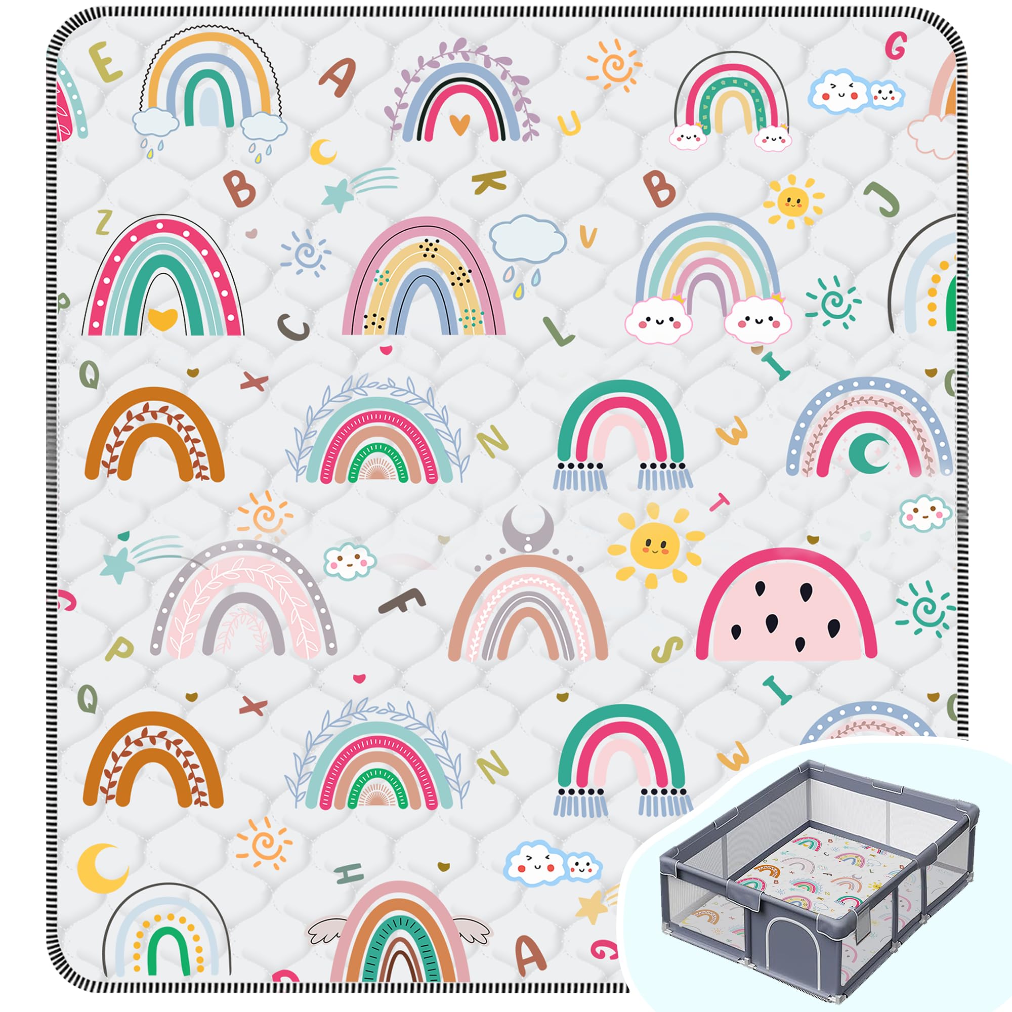 FUGWU baby play mat 71x59 unfolded rainbow, spacious for safe crawling and play.