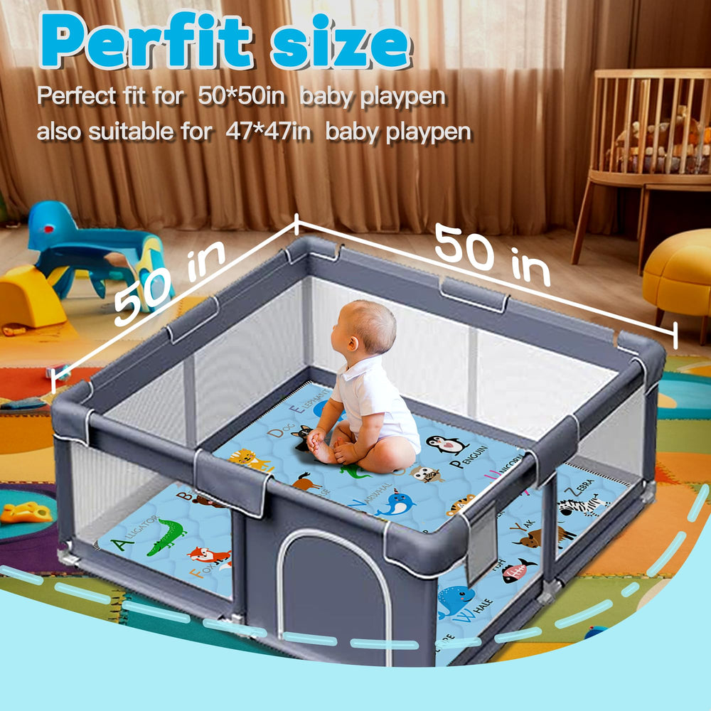 FUGWU Baby Play Mat blue animal soft padded surface for comfy tummy time.