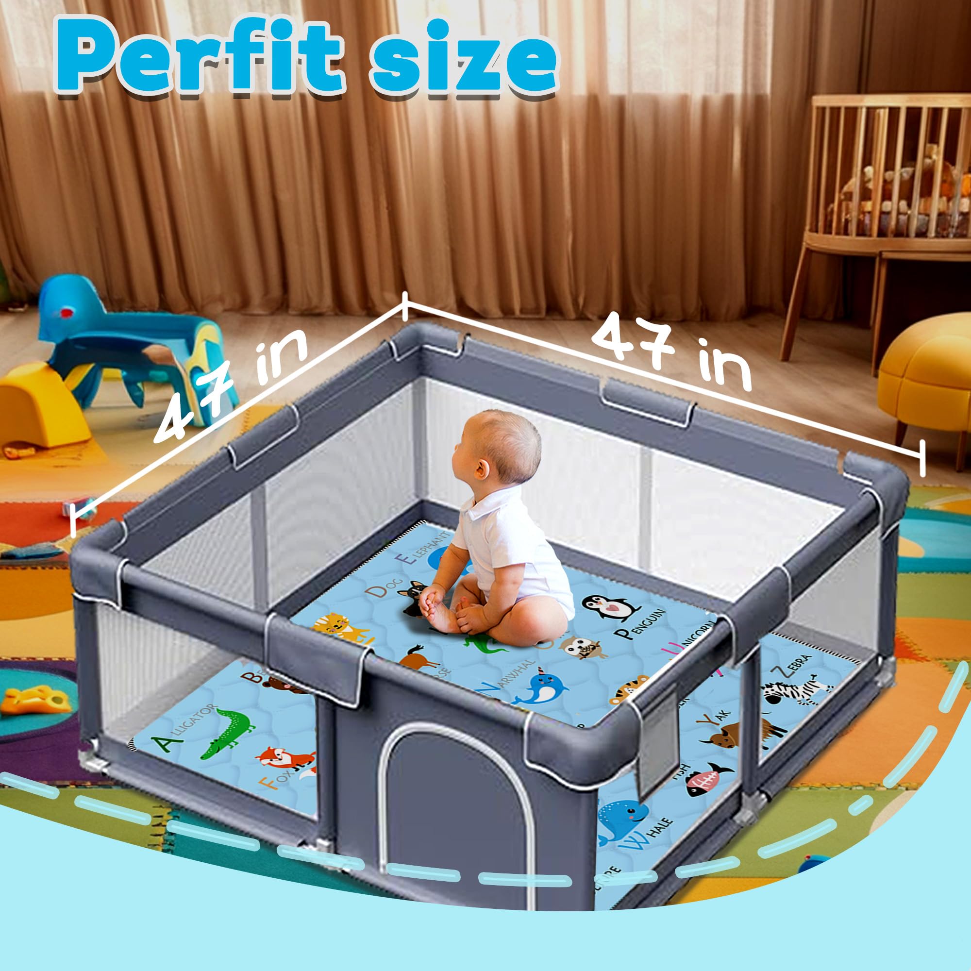 FUGWU Baby Play Mat machine-washable fabric simplifies cleanup.
