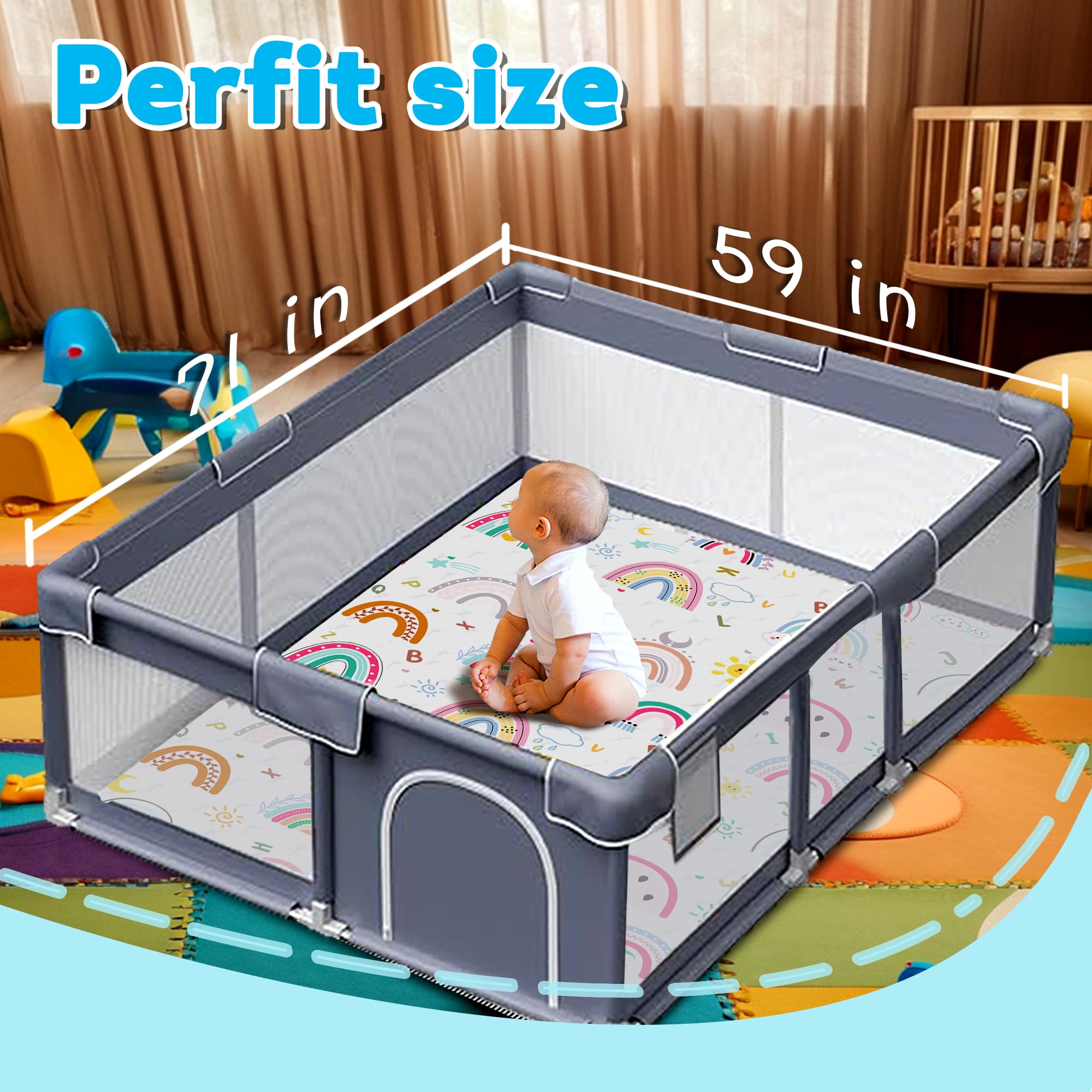 FUGWU baby play mat non-slip bottom closeup ensures stable play.