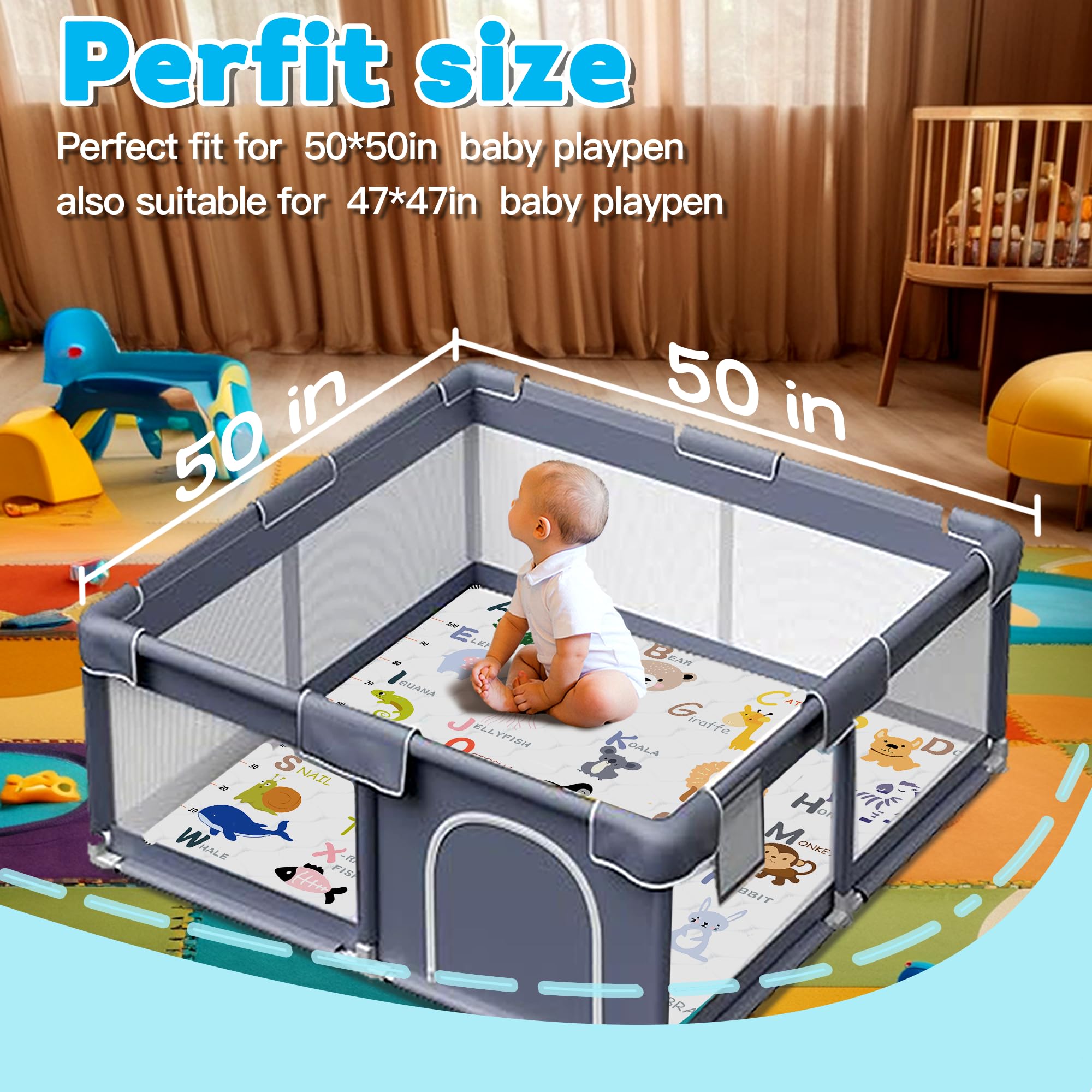 FUGWU baby play mat non-slip bottom provides stable surface during play