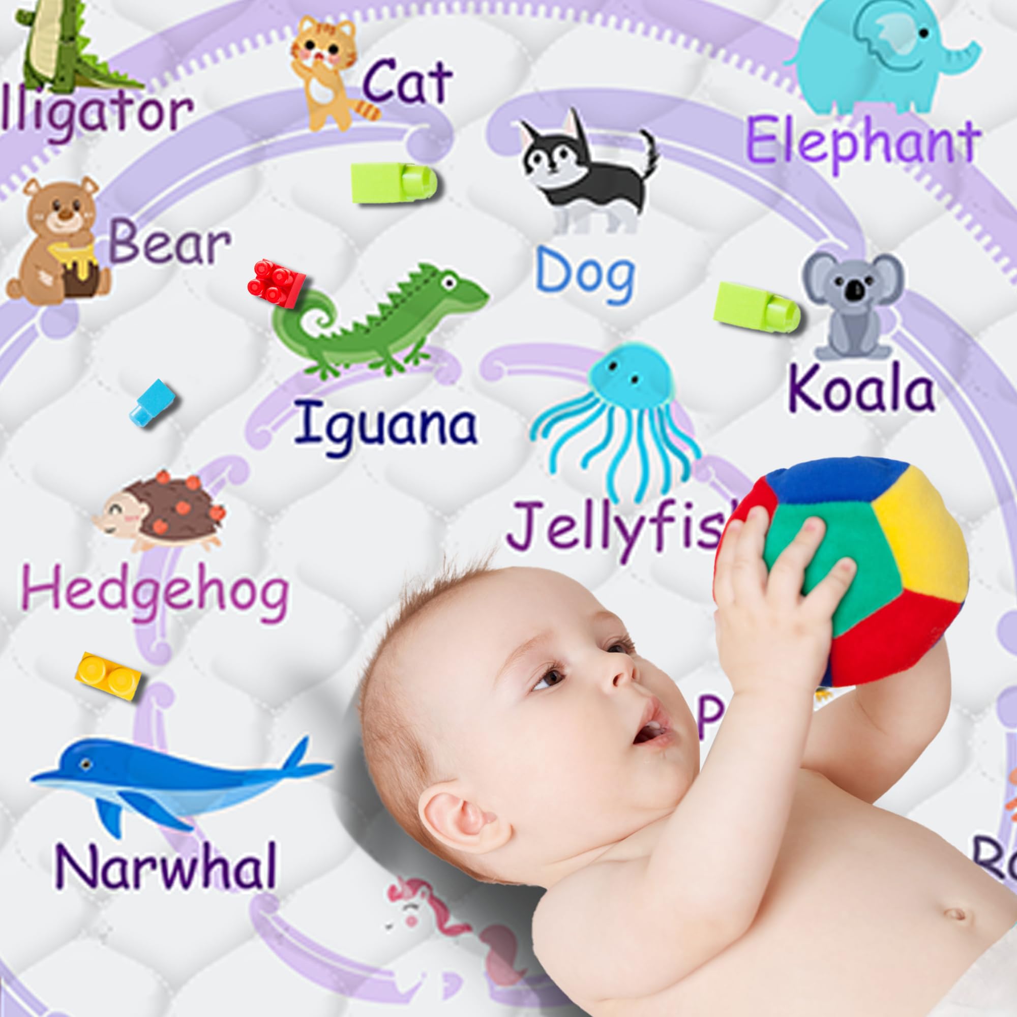 FUGWU baby play mat purple animal folded-compact for compact storage and travel.
