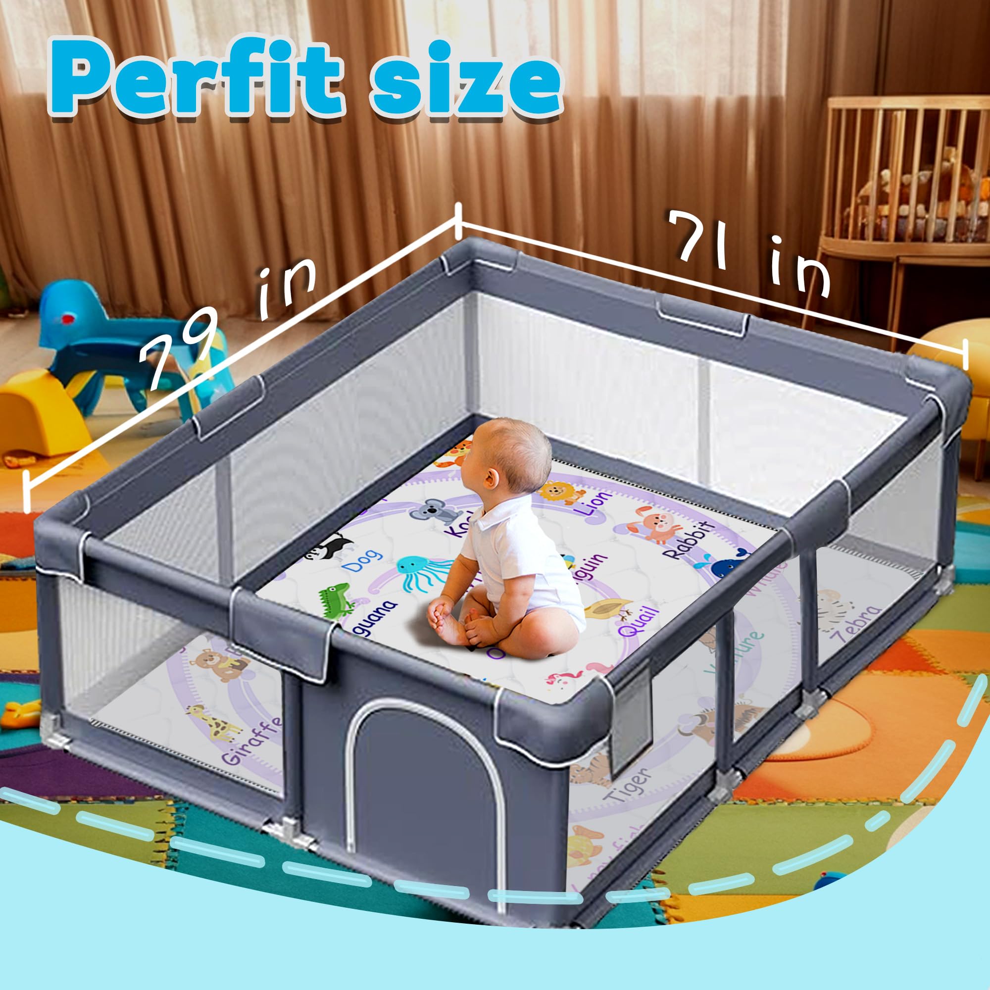 FUGWU baby play mat purple animal non-slip-bottom keeps babies stable during exploration.
